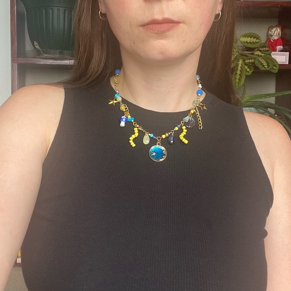 Ocean Sky Beaded Charm Chain Charm Necklace Gold Star Moon Pendant Autumn Nature - Picture 5 of 8